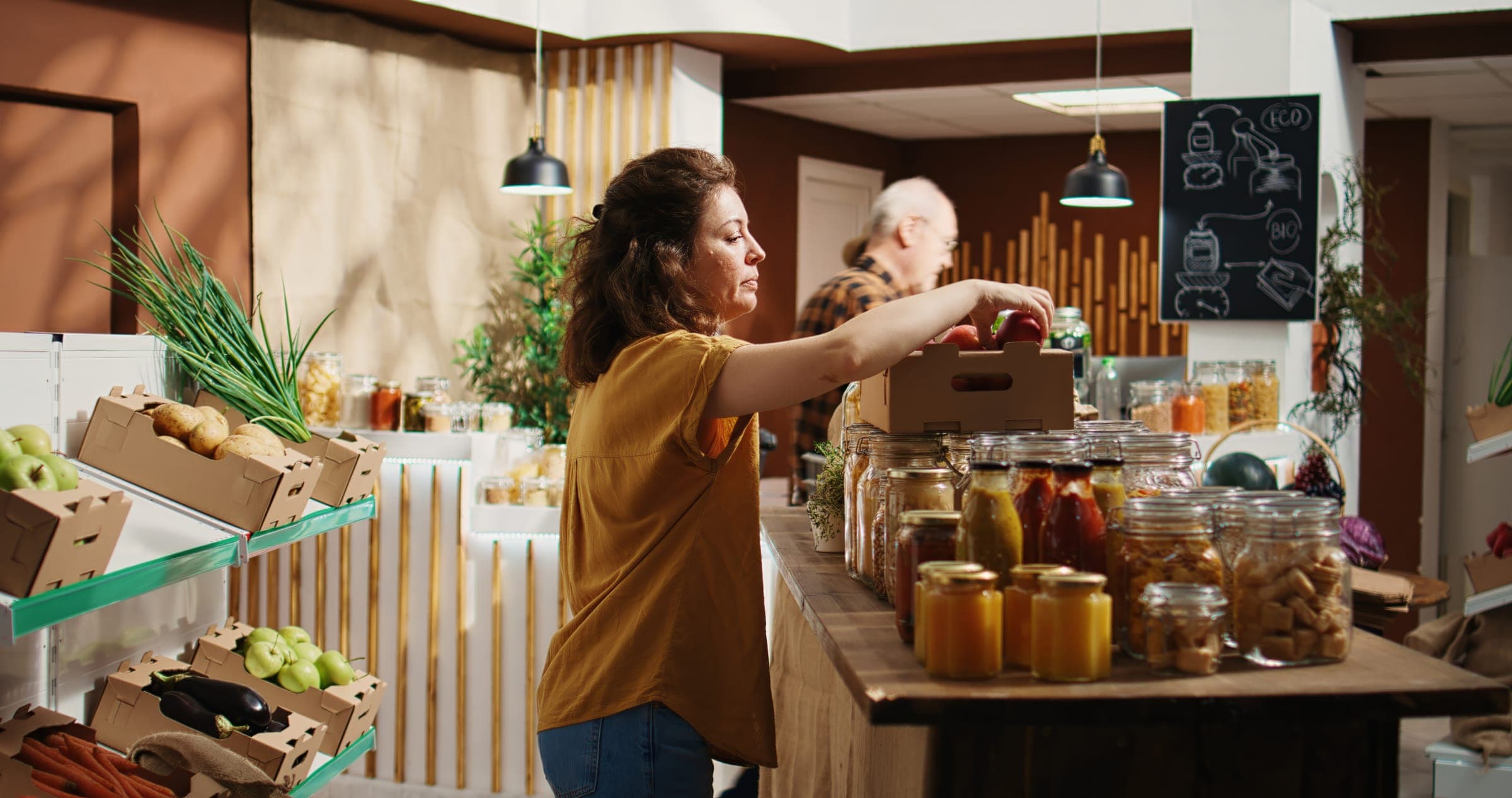 Commerçante dans son épicerie